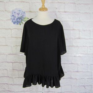 ASOS Black Ruffle Trim Short Sleeve Top size 20 US Dressy